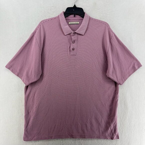 Jamaica Jaxx Polo Shirt Mens XL Purple Pink Striped Short Sleeves Pullover Golf - Picture 1 of 12
